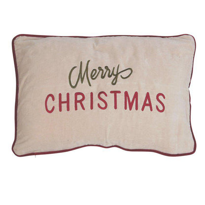 Merry Christmas kuddfodral i bomullssammet med röd och grön brodyr 40x60 cm