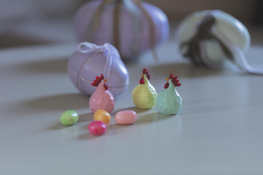 Höna CARVED 3-p Rosa, Mint, Gul