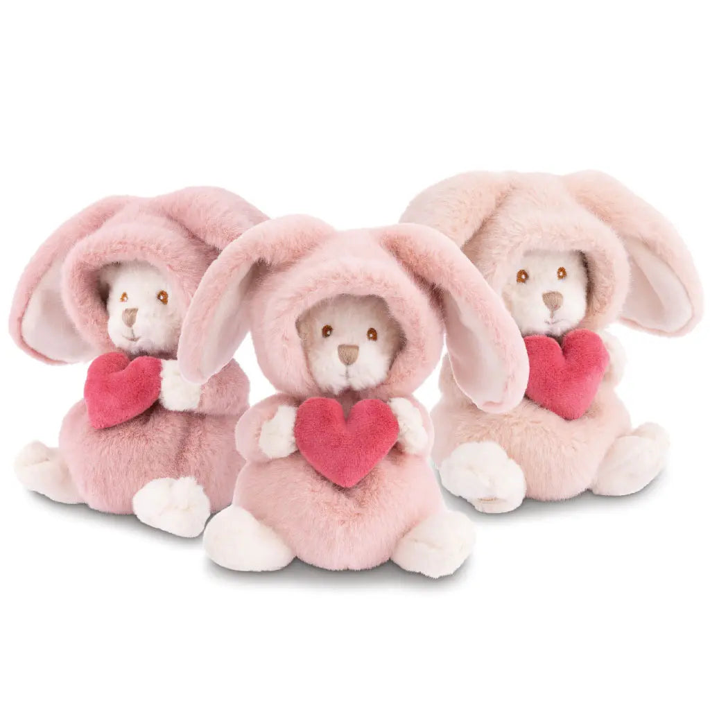 Tre Ziggy Sweetheart rosa gosedjur i olika rosa nyanser med hjärta